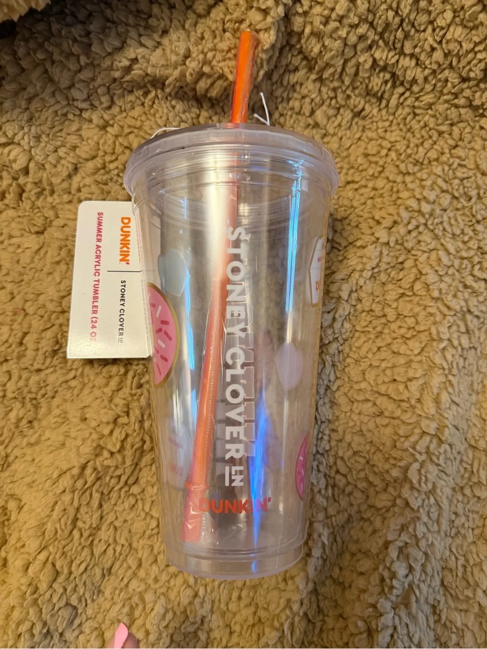 Dunkin® Clear Pink Accent Acrylic Tumbler with Straw
